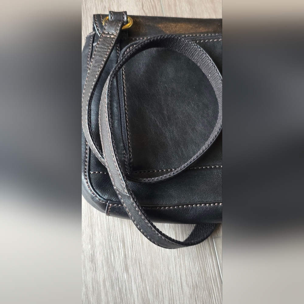 Fossil Black Carson Genuine Leather Crossbody Interior Wallet Gold Hardware - Picture 10 of 13